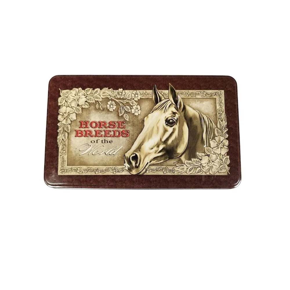 Vintage Playing 2 Decks Cards & Dice HORSES OF THE WORLD in Tin Box - Picture 1 of 4